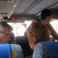 On the coach to the airport