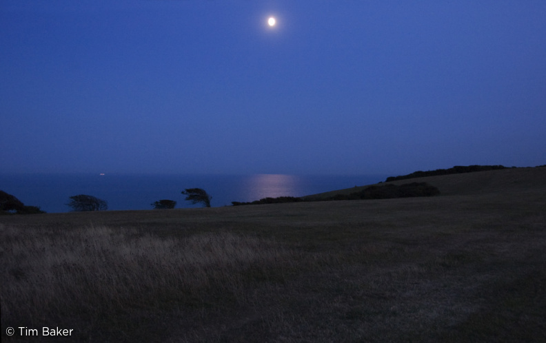 Beachy Head - Moon over water (night)